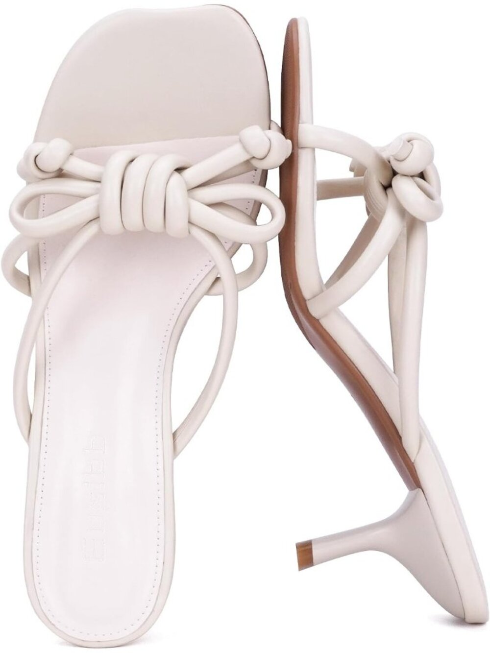 Women's White Rubber Knot Strap Open Toe Kitten Heel Slip On Comfortable Sandals